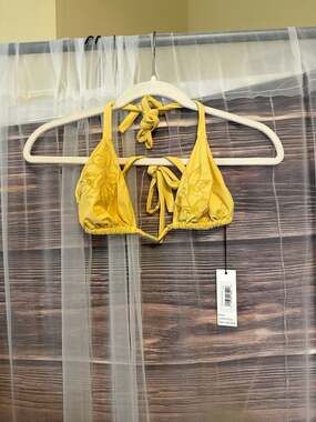 Unsubscribed Embroidered Floral Triangle Bikini Top in Sun Yellow
